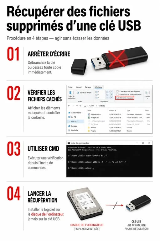 Comment récupérer des fichiers supprimés clé usb avec les étapes essentielles illustrées