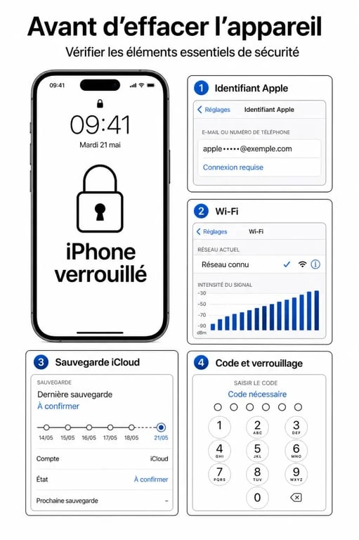 Comment déverrouiller un iPhone quand on a oublié le code : vérifier l’identifiant Apple et la sauvegarde avant d’effacer