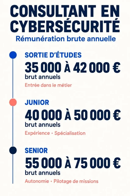 Infographie sur le salaire d'un consultant en cybersécurité selon l'expérience