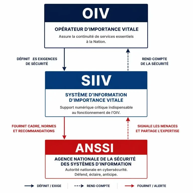 Schéma explicatif de la cybersécurité OIV et SIIV sous contrôle de l'ANSSI