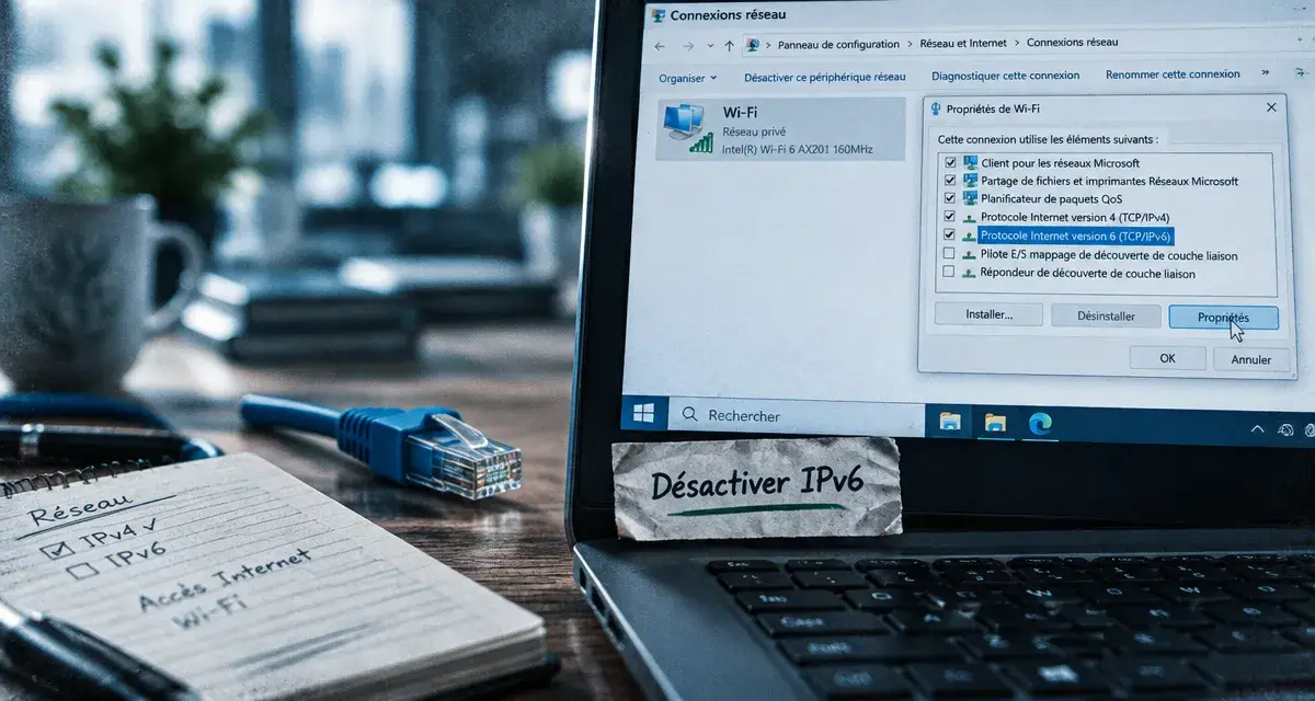 desactiver ipv6 sous Windows, écran Connexions réseau (ncpa.cpl)