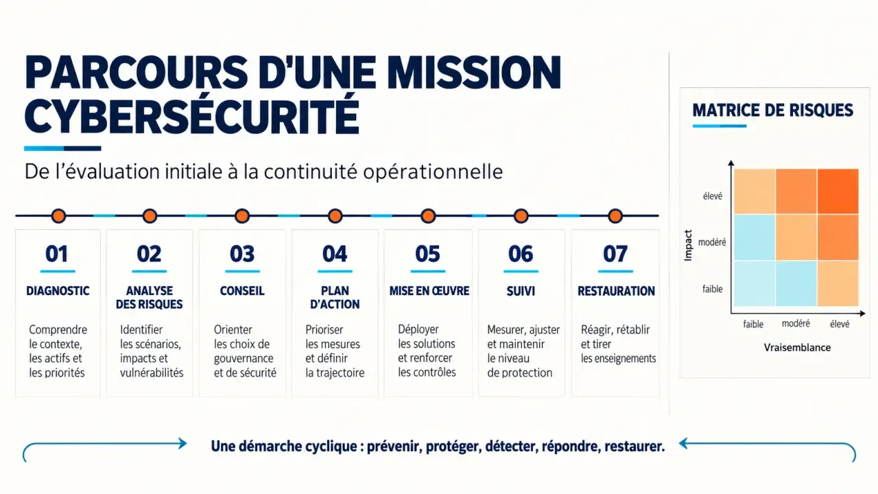Parcours d’une mission d’ESN cybersécurité, du diagnostic au suivi