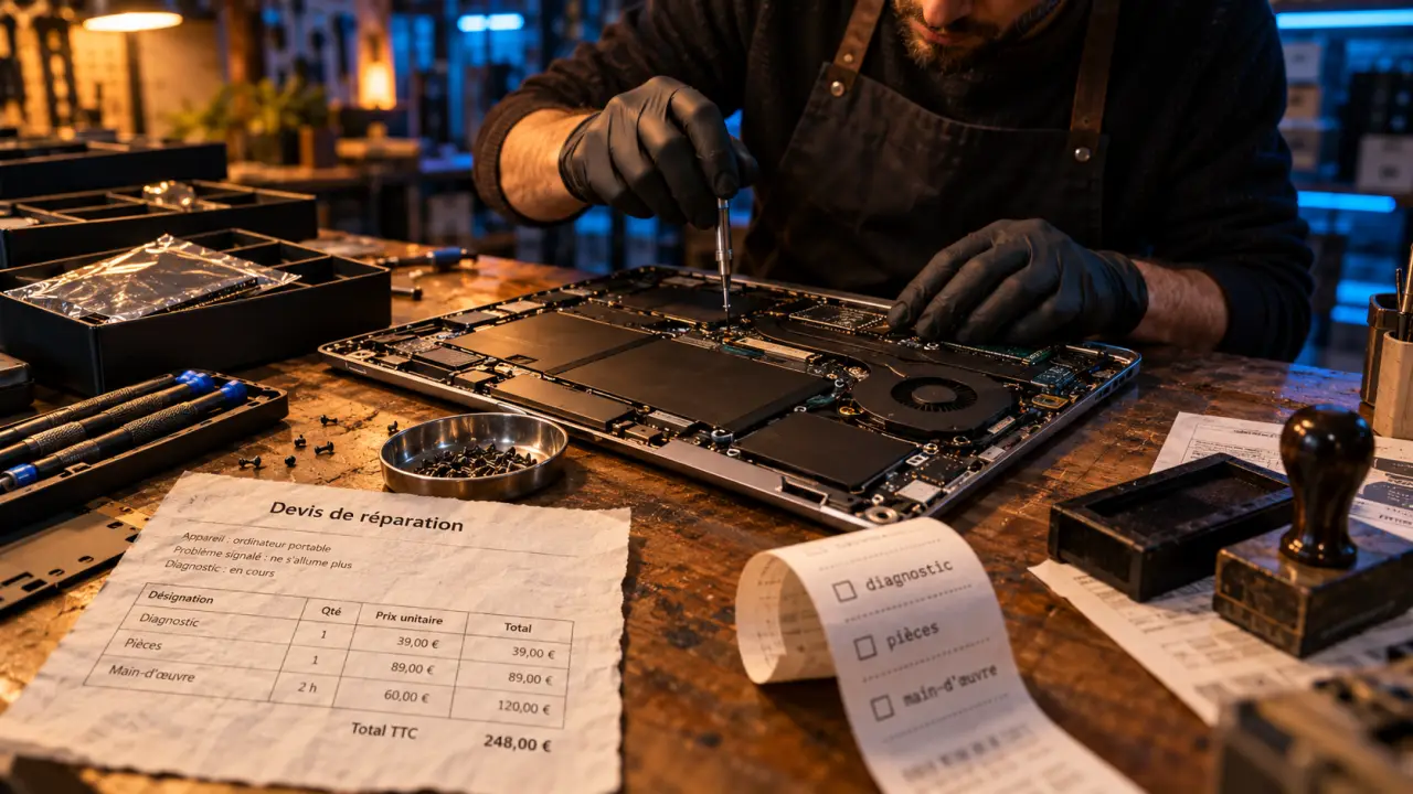 Réparation ordinateur prix 69 € : devis clavier, diagnostic, pièces, main-d’œuvre